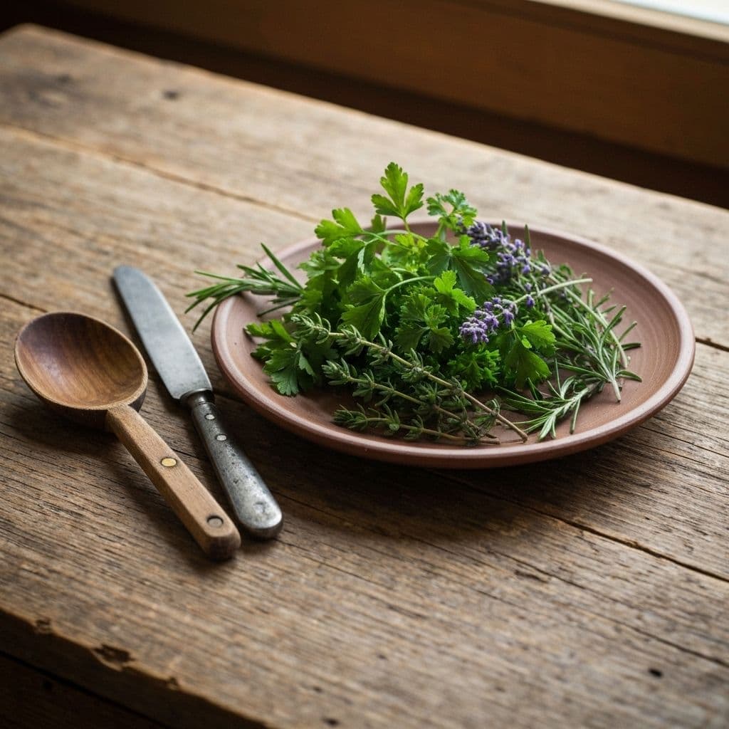 Plate with herbs